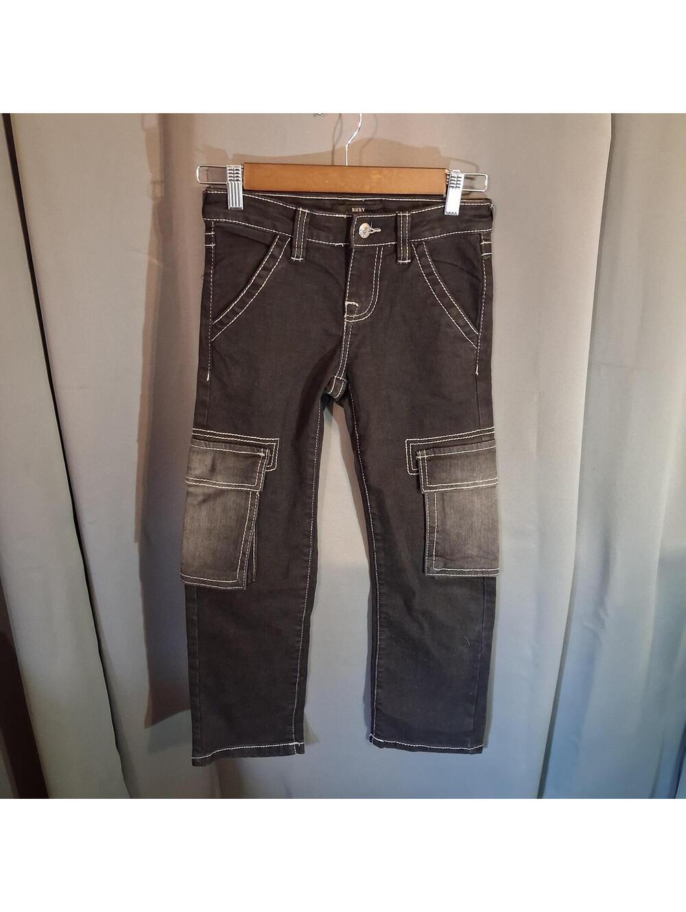 Boys True Religion Ricky Relaxed Straight Jeans Size 8 Black Cargo Denim